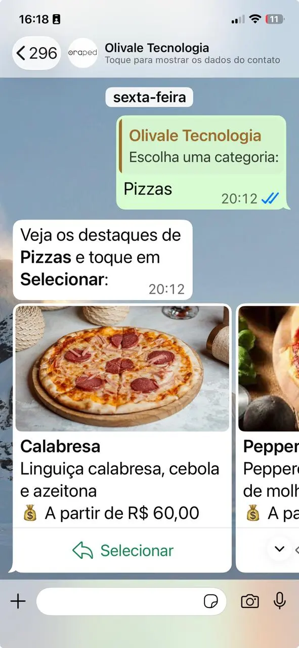 Pedido realizado pelo WhatsApp com catálogo de produtos